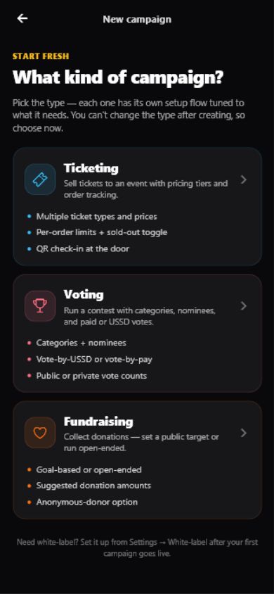 Existing SparkGlim Creator campaign setup and management interface
